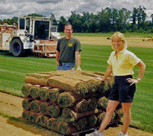 Saratoga sod employees by pallet of sod